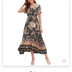 NWT-Women's Boho High Waisted Beach Maxi Dress with Short sleeves-Medium